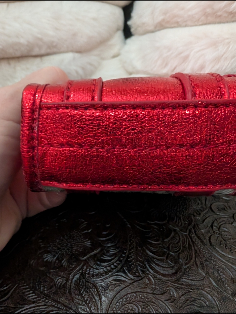 Wrangler Red Metallic & Gray Haircalf Mini Tote - Picture 4 of 5